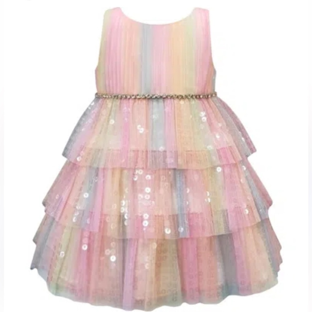 Couture Princess Baby Girl Rainbow Sequin Tulle Dress Sz 3T